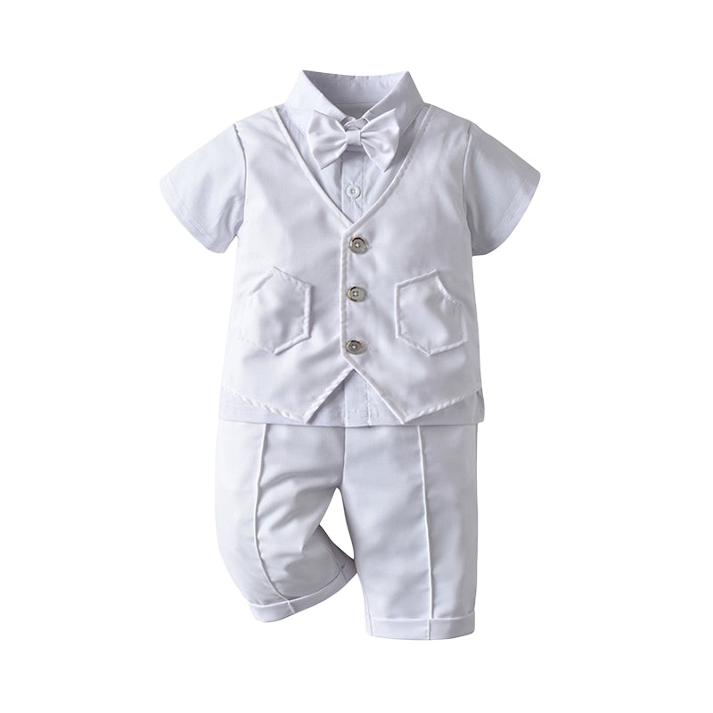 2 Pieces Set Baby Kid Boys Birthday Solid Color Bow Tops And Pants Wholesale 230114141