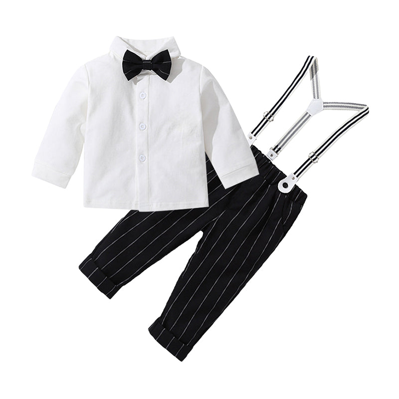 2 Pieces Set Baby Kid Boys Dressy Solid Color Bow Shirts And Striped Jumpsuits Suits Wholesale 23011415