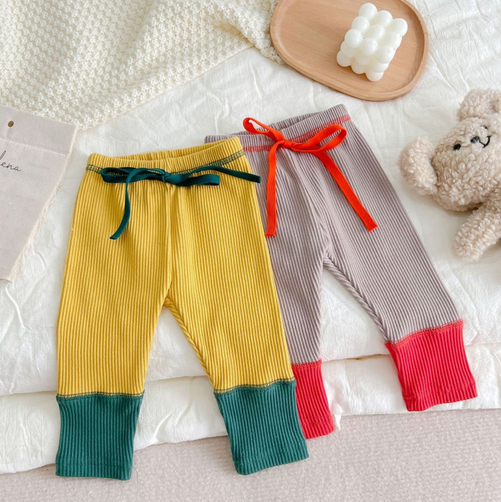 Baby Unisex Color-blocking Muslin&Ribbed Pants Wholesale 230114156