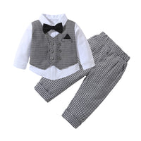 Load image into Gallery viewer, 2 Pieces Set Baby Kid Boys Dressy Striped Checked Bow Shirts And Pants Suits Wholesale 23011416
