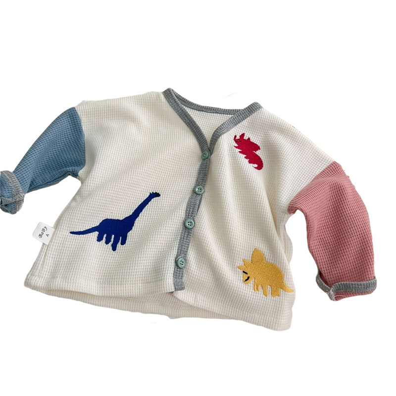 Baby Unisex Color-blocking Dinosaur Print Cardigan Knitwear Wholesale 230114163