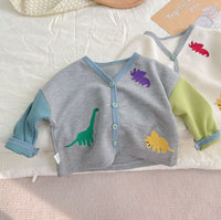 Load image into Gallery viewer, Baby Unisex Color-blocking Dinosaur Print Cardigan Knitwear Wholesale 230114163
