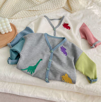 Load image into Gallery viewer, Baby Unisex Color-blocking Dinosaur Print Cardigan Knitwear Wholesale 230114163
