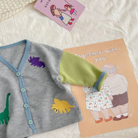 Load image into Gallery viewer, Baby Unisex Color-blocking Dinosaur Print Cardigan Knitwear Wholesale 230114163

