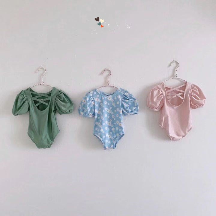 Baby Girls Solid Color Flower Print Beach Rompers Swimwears Wholesale 230114178