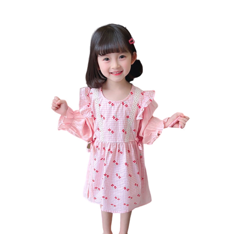Baby Kid Girls Flower Checked Dresses Wholesale 230114188