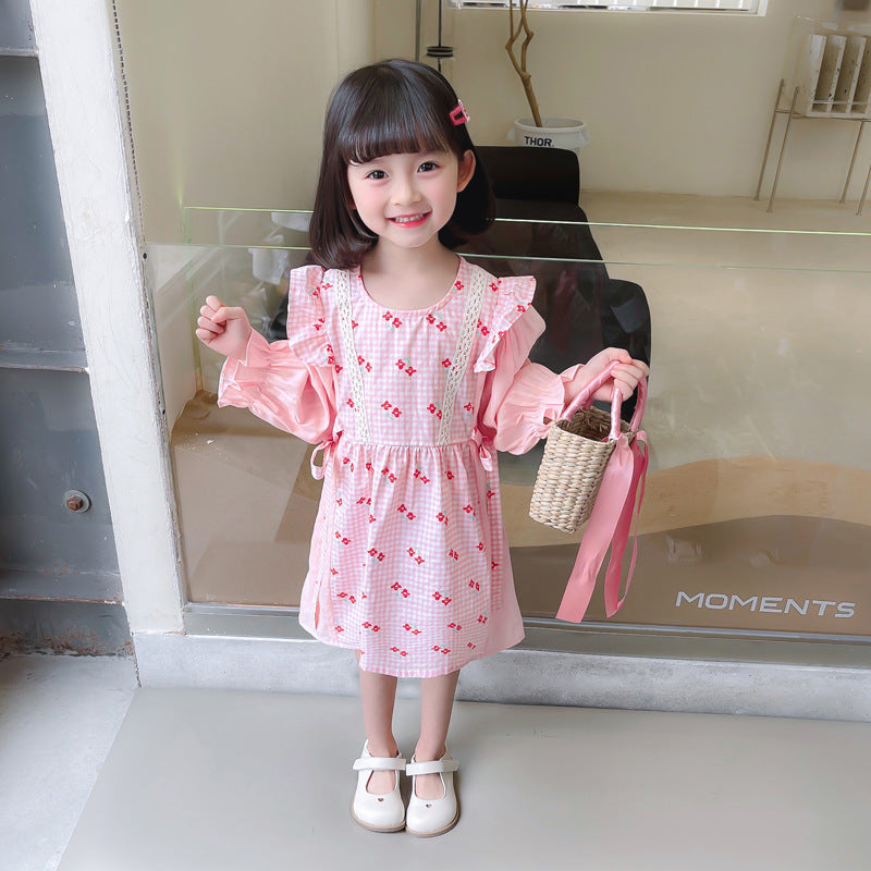 Baby Kid Girls Flower Checked Dresses Wholesale 230114188