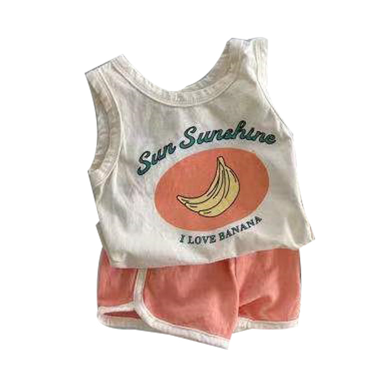 2 Pieces Set Baby Unisex Letters Fruit Tank Tops And Solid Color Shorts Wholesale 230114189