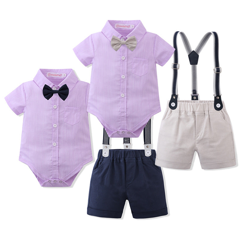 2 Pieces Set Baby Kid Boys Birthday Party Bow Shirts And Striped Rompers Wholesale 230114195