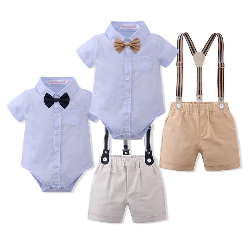 2 Pieces Set Baby Kid Boys Birthday Party Bow Shirts And Color-blocking Rompers Wholesale 230114201