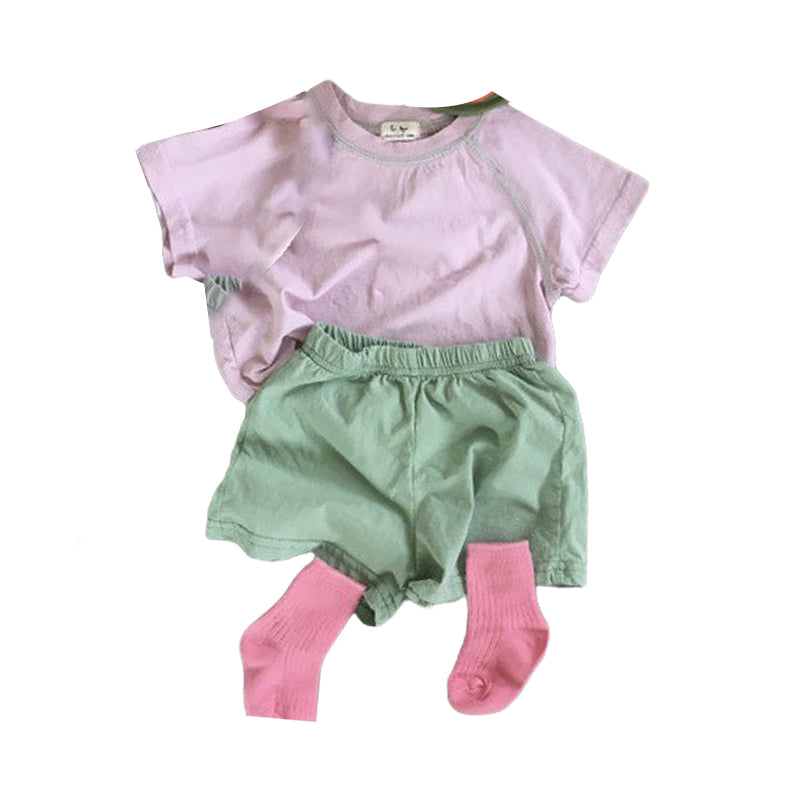 2 Pieces Set Baby Unisex Color-blocking T-Shirts And Solid Color Shorts Wholesale 230114206