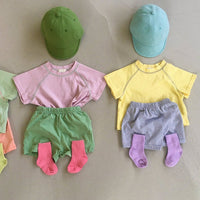 Load image into Gallery viewer, 2 Pieces Set Baby Unisex Color-blocking T-Shirts And Solid Color Shorts Wholesale 230114206
