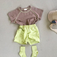 Load image into Gallery viewer, 2 Pieces Set Baby Unisex Color-blocking T-Shirts And Solid Color Shorts Wholesale 230114206
