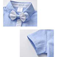 Load image into Gallery viewer, 2 Pieces Set Baby Kid Boys Dressy Striped Bow Shirts And Solid Color Shorts Suits Wholesale 230114218
