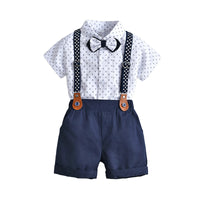 Load image into Gallery viewer, 2 Pieces Set Baby Kid Boys Cartoon Bow Print Shirts And Solid Color Shorts Suits Wholesale 230114231
