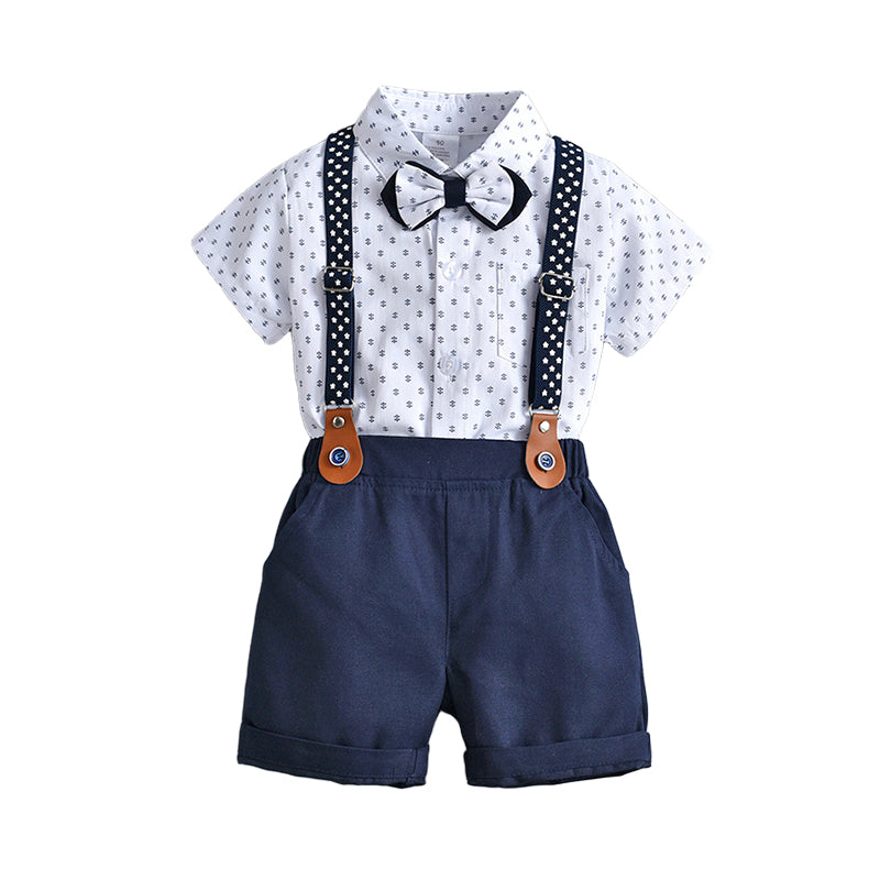 2 Pieces Set Baby Kid Boys Cartoon Bow Print Shirts And Solid Color Shorts Suits Wholesale 230114231