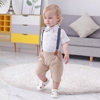 Load image into Gallery viewer, 2 Pieces Set Baby Kid Boys Cartoon Bow Print Shirts And Solid Color Shorts Suits Wholesale 230114231

