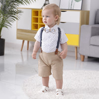 Load image into Gallery viewer, 2 Pieces Set Baby Kid Boys Cartoon Bow Print Shirts And Solid Color Shorts Suits Wholesale 230114231
