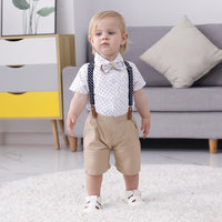 Load image into Gallery viewer, 2 Pieces Set Baby Kid Boys Cartoon Bow Print Shirts And Solid Color Shorts Suits Wholesale 230114231
