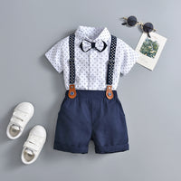 Load image into Gallery viewer, 2 Pieces Set Baby Kid Boys Cartoon Bow Print Shirts And Solid Color Shorts Suits Wholesale 230114231
