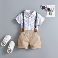 Load image into Gallery viewer, 2 Pieces Set Baby Kid Boys Cartoon Bow Print Shirts And Solid Color Shorts Suits Wholesale 230114231
