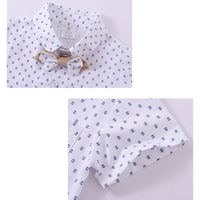 Load image into Gallery viewer, 2 Pieces Set Baby Kid Boys Cartoon Bow Print Shirts And Solid Color Shorts Suits Wholesale 230114231
