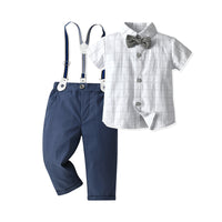 Load image into Gallery viewer, 2 Pieces Set Baby Kid Boys Checked Bow Shirts And Solid Color Jumpsuits Wholesale 230114235
