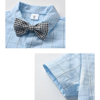 Load image into Gallery viewer, 2 Pieces Set Baby Kid Boys Checked Bow Shirts And Solid Color Jumpsuits Wholesale 230114235

