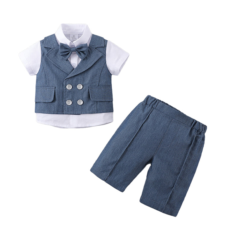 2 Pieces Set Baby Kid Boys Bow Shirts And Solid Color Shorts Wholesale 230114246