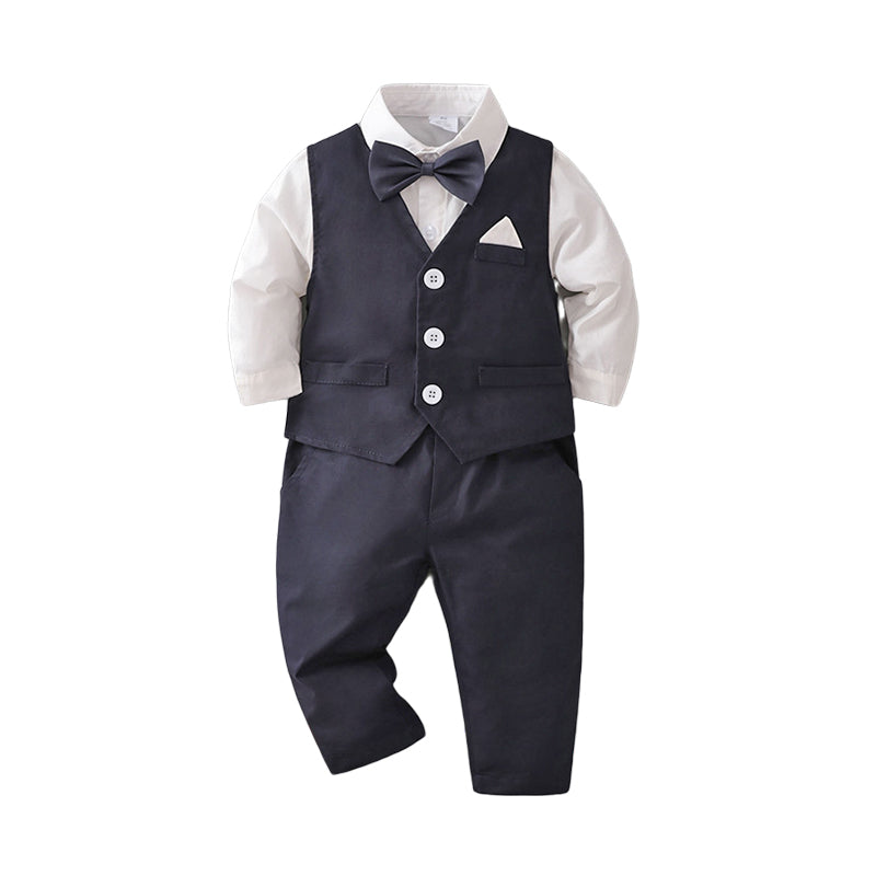 3 Pieces Set Baby Kid Boys Birthday Solid Color Bow Shirts And Vests Waistcoats And Pants Wholesale 230114271