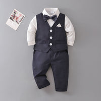 Load image into Gallery viewer, 3 Pieces Set Baby Kid Boys Birthday Solid Color Bow Shirts And Vests Waistcoats And Pants Wholesale 230114271
