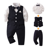 Load image into Gallery viewer, 3 Pieces Set Baby Kid Boys Birthday Solid Color Bow Shirts And Vests Waistcoats And Pants Wholesale 230114271
