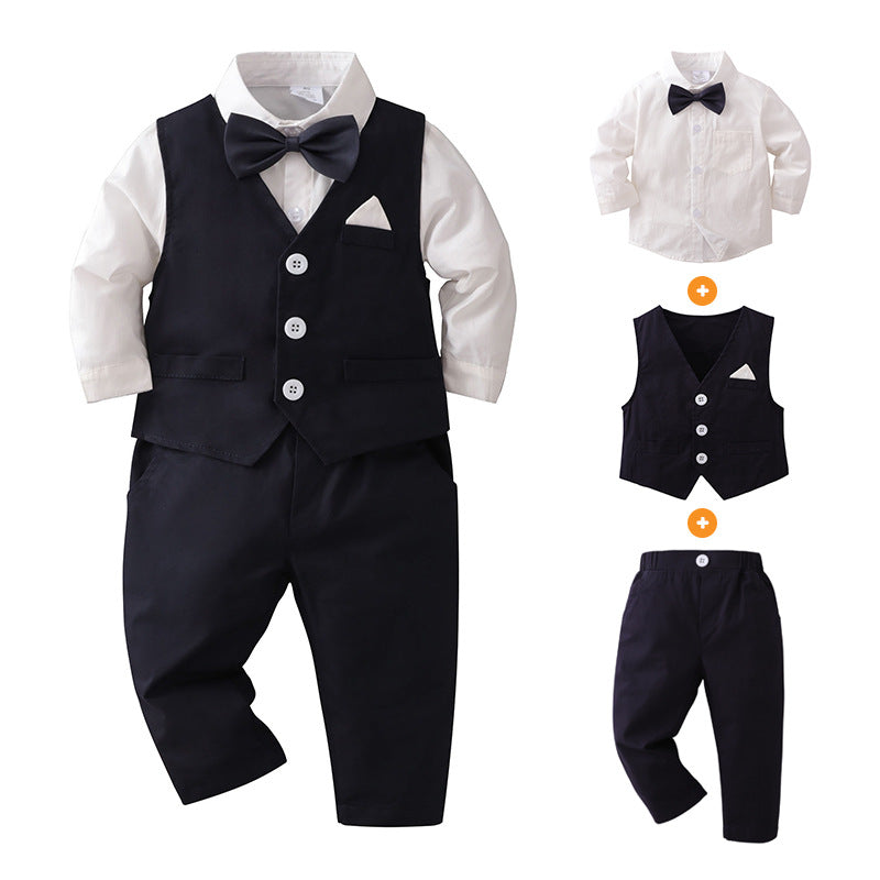3 Pieces Set Baby Kid Boys Birthday Solid Color Bow Shirts And Vests Waistcoats And Pants Wholesale 230114271