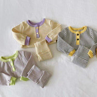 Load image into Gallery viewer, 2 Pieces Set Baby Unisex Striped Color-blocking Tops And Pants Wholesale 230114278
