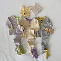 Load image into Gallery viewer, 2 Pieces Set Baby Unisex Striped Color-blocking Tops And Pants Wholesale 230114278
