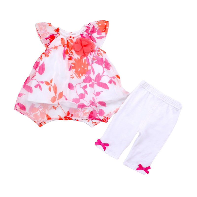 2 Pieces Set Baby Girls Flower Print Tops And Bow Pants Wholesale 23011432