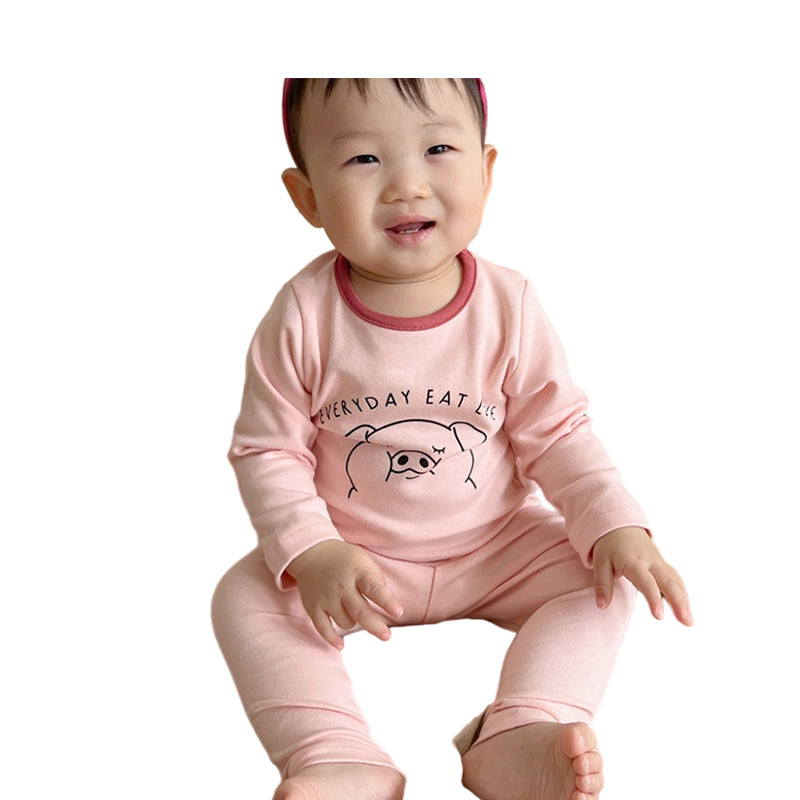 2 Pieces Set Baby Girls Letters Animals Cartoon Print Tops Sleepwears And Solid Color Pants Wholesale 230114320
