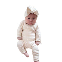 Load image into Gallery viewer, 3 Pieces Set Baby Girls Solid Color Rompers And Pants And Bow Headwear Wholesale 230114337
