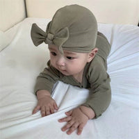 Load image into Gallery viewer, 3 Pieces Set Baby Girls Solid Color Rompers And Pants And Bow Headwear Wholesale 230114337
