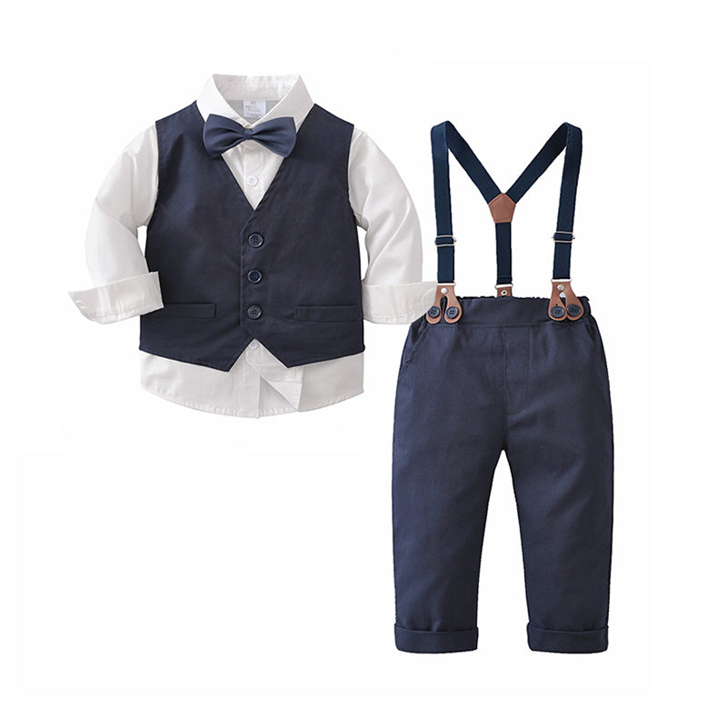 3 Pieces Set Baby Kid Boys Birthday Solid Color Bow Shirts Vests Waistcoats And Jumpsuits Wholesale 230114375
