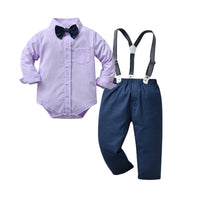 Load image into Gallery viewer, 2 Pieces Set Baby Kid Boys Dressy Solid Color Bow Shirts And Pants Suits Wholesale 230114392
