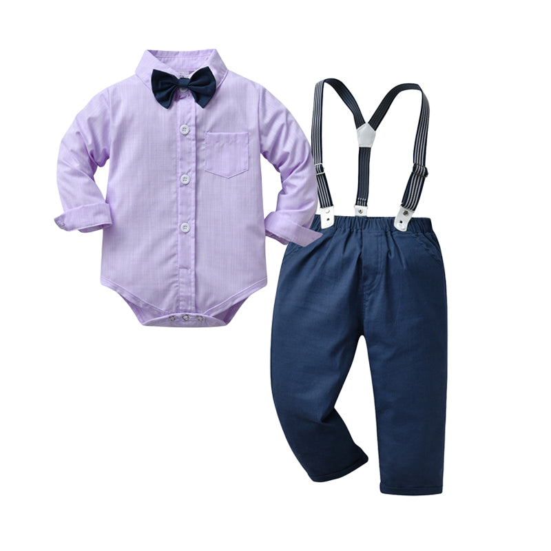 2 Pieces Set Baby Kid Boys Dressy Solid Color Bow Shirts And Pants Suits Wholesale 230114392