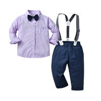 Load image into Gallery viewer, 2 Pieces Set Baby Kid Boys Dressy Solid Color Bow Shirts And Pants Suits Wholesale 230114392
