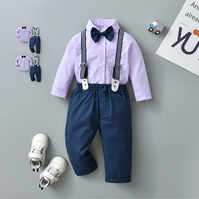 2 Pieces Set Baby Kid Boys Dressy Solid Color Bow Shirts And Pants Suits Wholesale 230114392