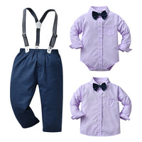 Load image into Gallery viewer, 2 Pieces Set Baby Kid Boys Dressy Solid Color Bow Shirts And Pants Suits Wholesale 230114392
