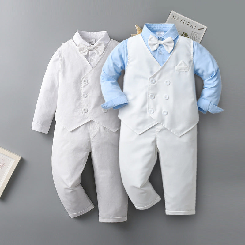 3 Pieces Set Baby Kid Boys Birthday Party Bow Shirts Solid Color Vests Waistcoats And Pants Wholesale 230114415