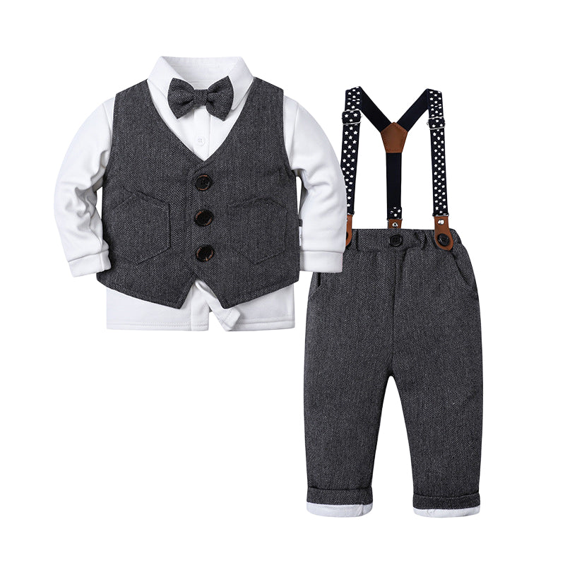 3 Pieces Set Baby Kid Boys Birthday Party Solid Color Bow Shirts And Vests Waistcoats And Pants Wholesale 230114451