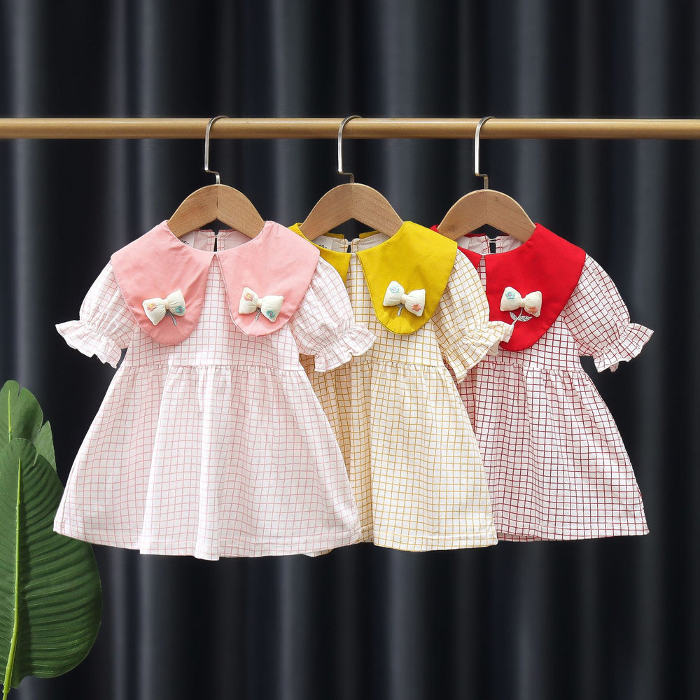 Baby Kid Girls Flower Checked Dresses Wholesale 230114487