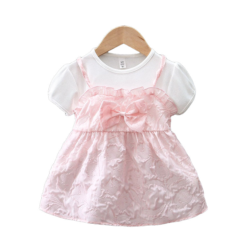 Baby Kid Girls Solid Color Bow Dresses Wholesale 230114493
