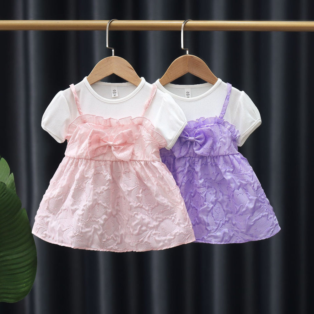 Baby Kid Girls Solid Color Bow Dresses Wholesale 230114493